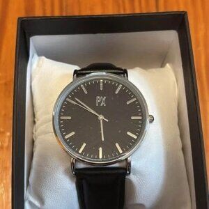 PX Terry Leather Strap Wristwatch In Black